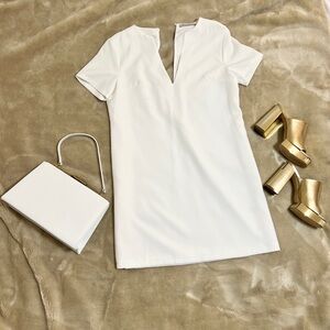 White V-Neck Shift Dress Size Small